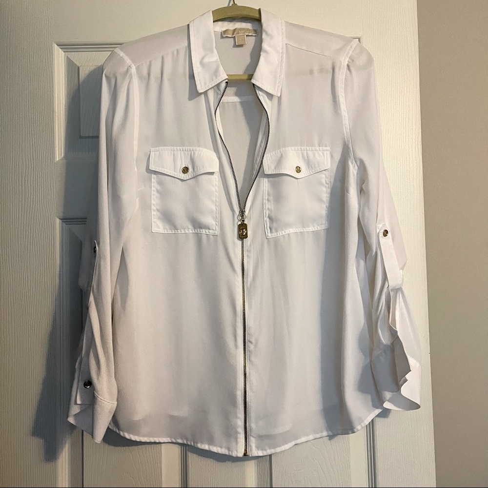 Michael Kors Zipper Blouse with Adjustable Sleeves